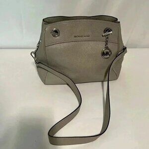 MICHAEL KORS CONVERTIBLE GREY PEBBLED CROSSBODY PURSE SHOULDER BAG SILVER ACCENT